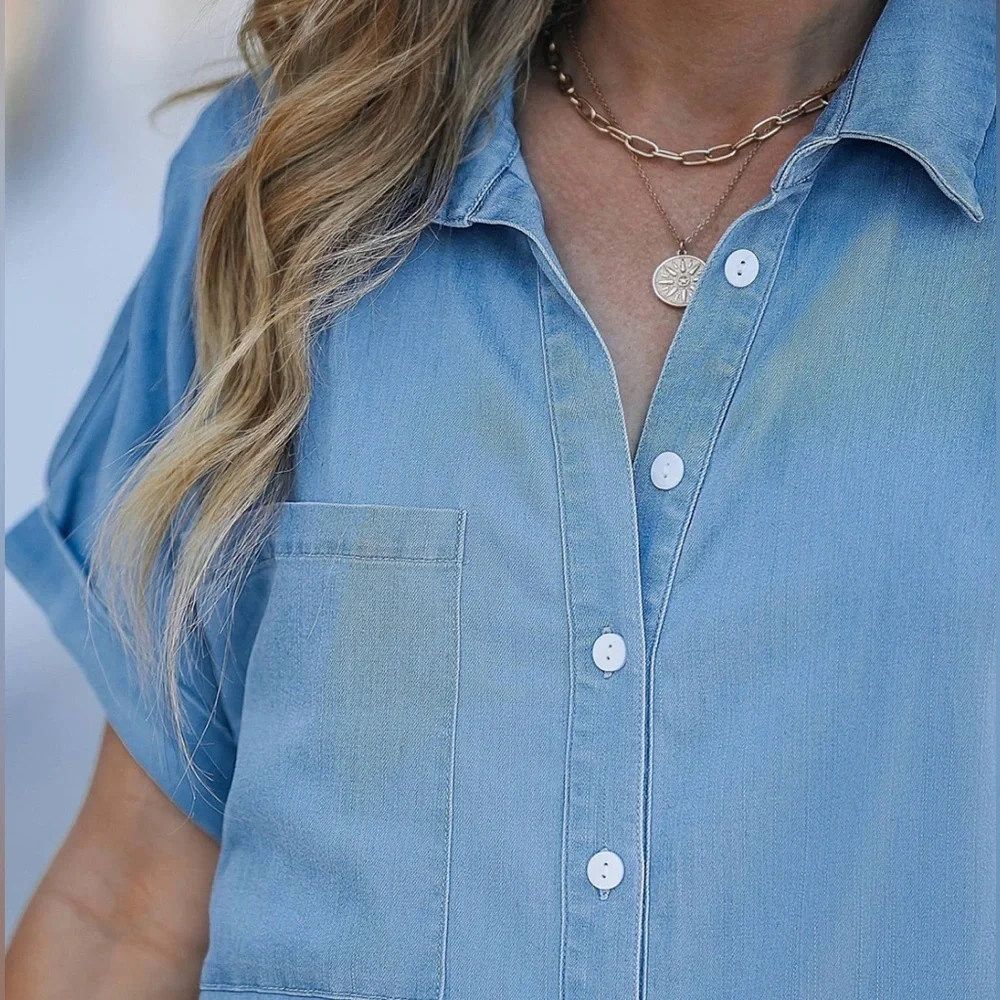 Cupshe Chambray Denim Button Down Midi Dress Size M NWT